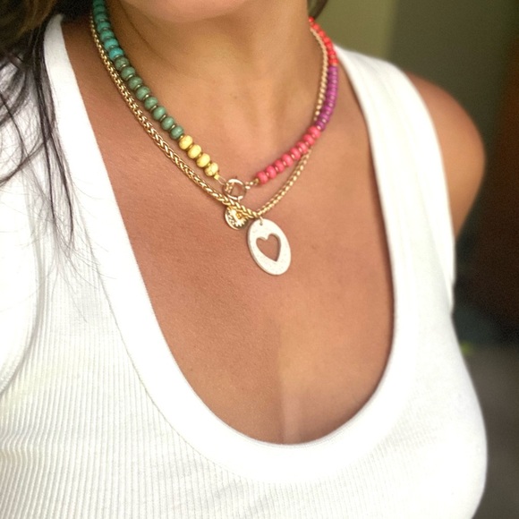 Polymer Clay Speckled White Heart Cut Out Pendant Necklace - Picture 6 of 6